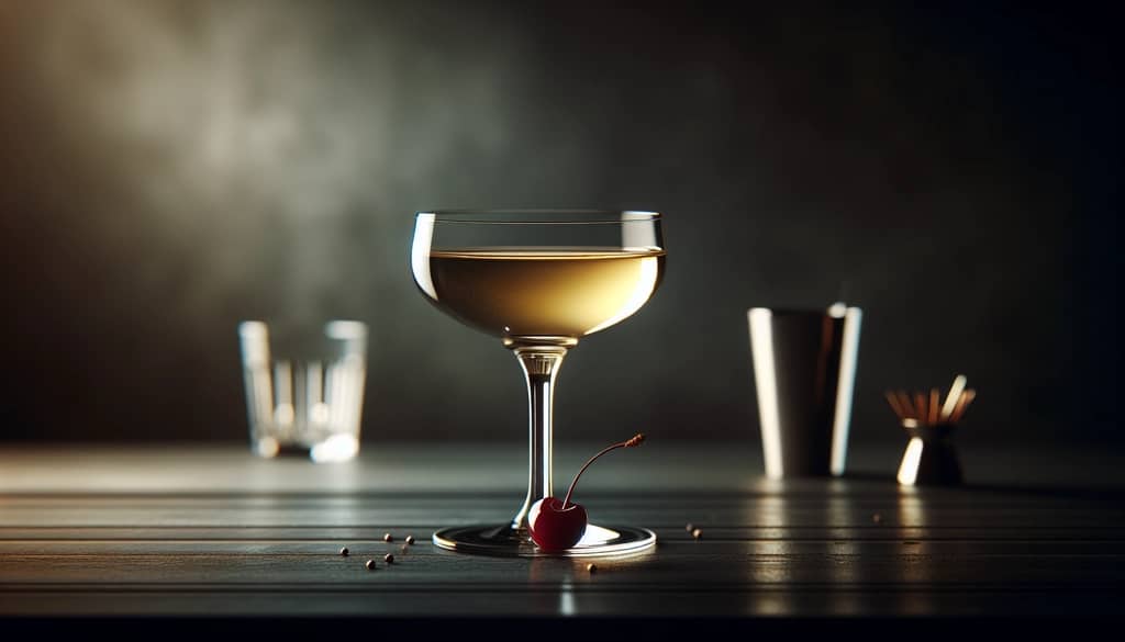 casino cocktail with brandied cherry garnish