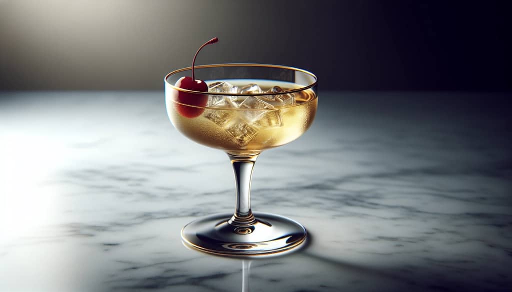 casino cocktail with a maraschino cherry garnish