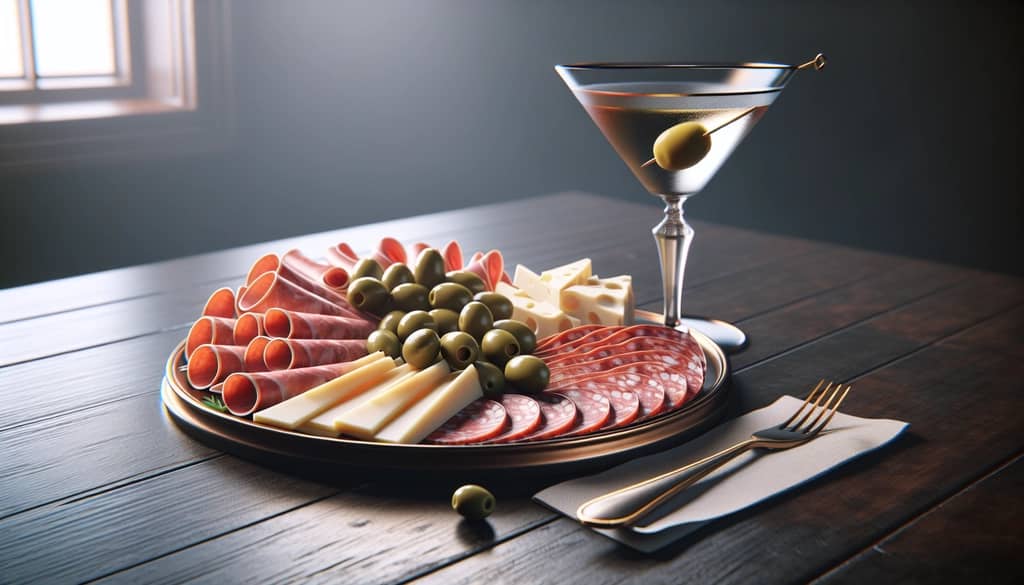charcuterie plate and martini