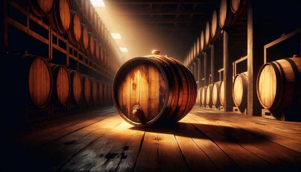Charred oak barrel used for bourbon aging