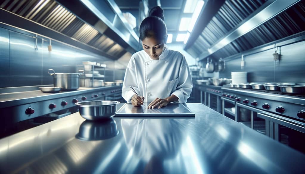 chef preparando un plato en una cocina profesional