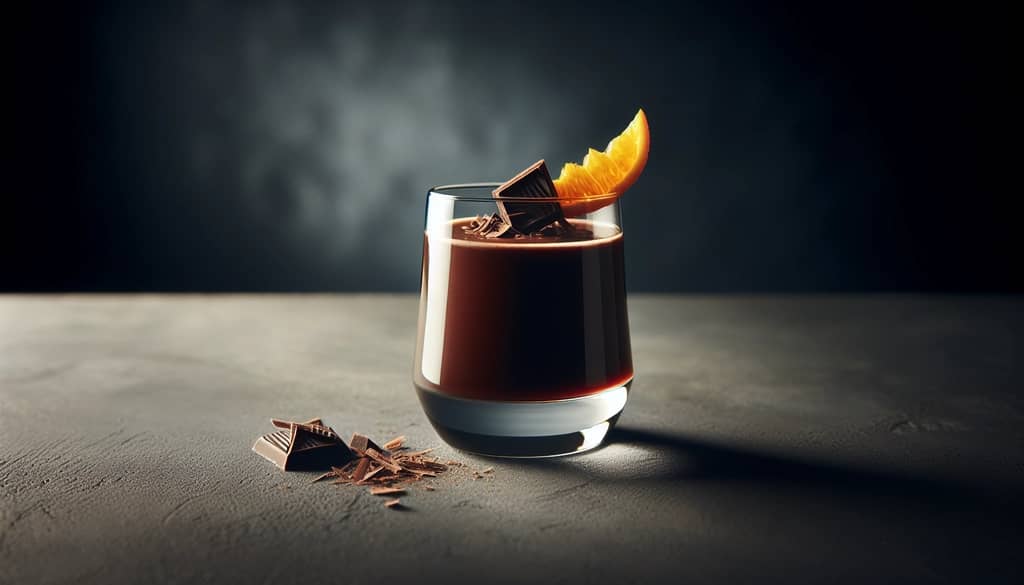 Chocolate cocktail with orange twist and chocolate shaving