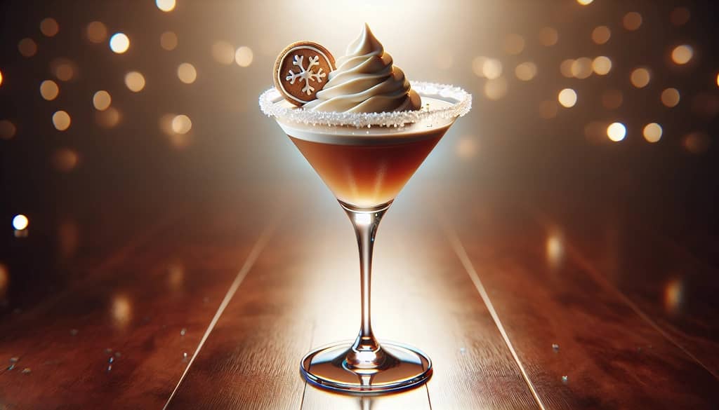 martini cocktail with cookie garnish