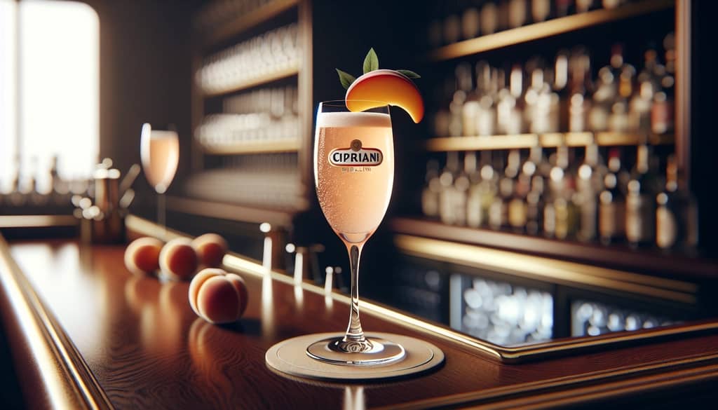 cipriani bellini with prosecco and peach puree