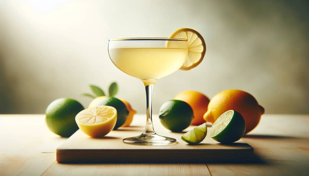 glass of citrus cocktail surrounded by assorted citrus fruits