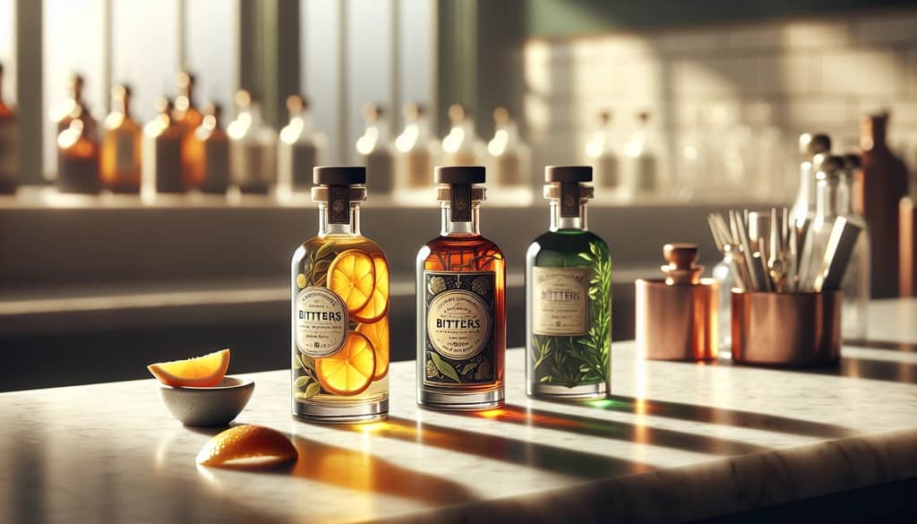 variety of bitters bottles highlighting citrus and herbal types