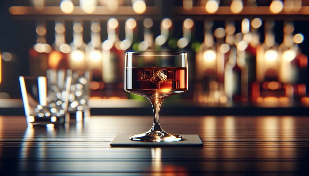 classic cocktail glass with neat brandy-based drink