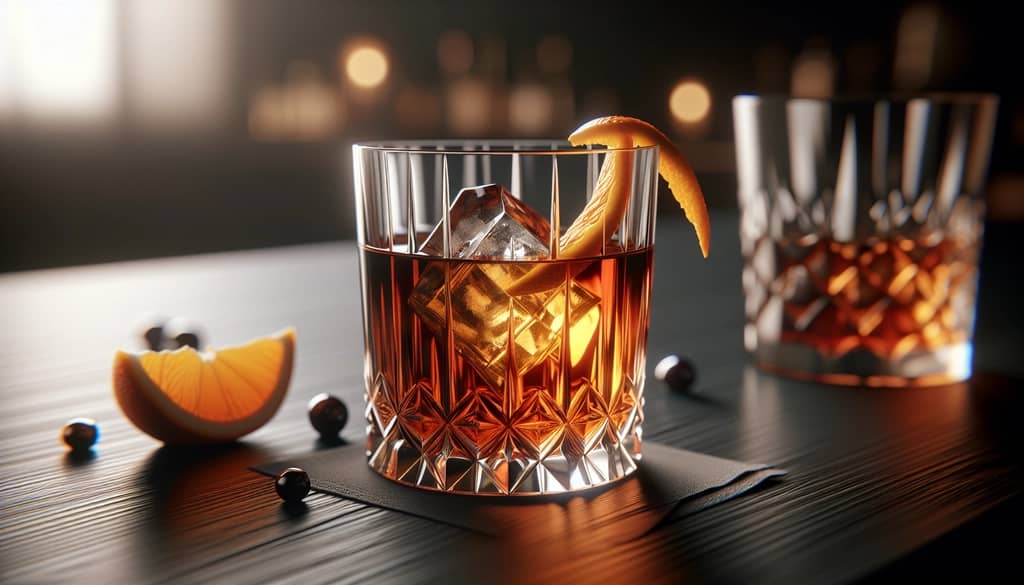 classic cocktail in a crystal glass with orange twist
