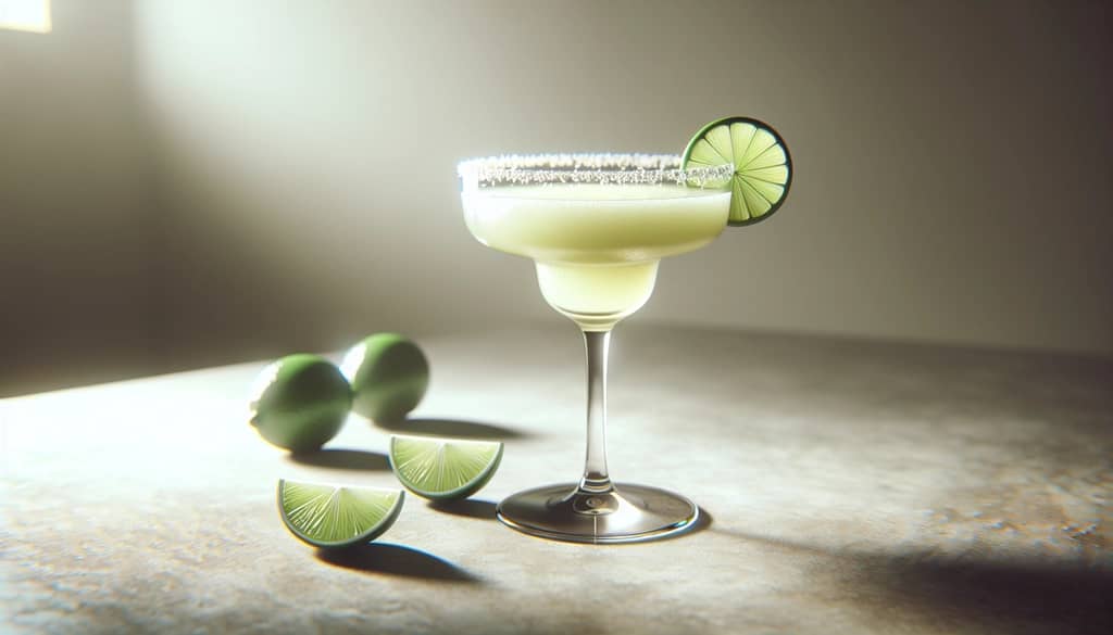 classic margarita with lime wheel on ice