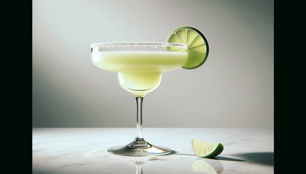 Classic glass margarita glass filled with lime margarita