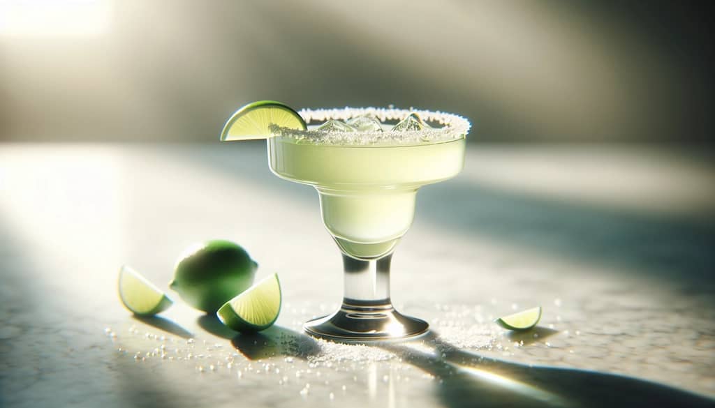 margarita clásica con triple sec en vaso bajo con borde de sal