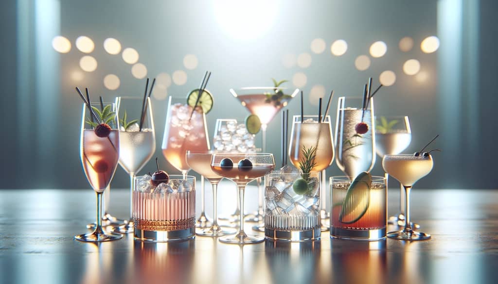 assortment of classic and modern non-alcoholic cocktails on bar