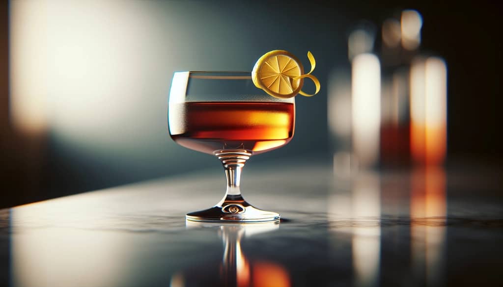 classic whiskey cocktail in a coupe glass