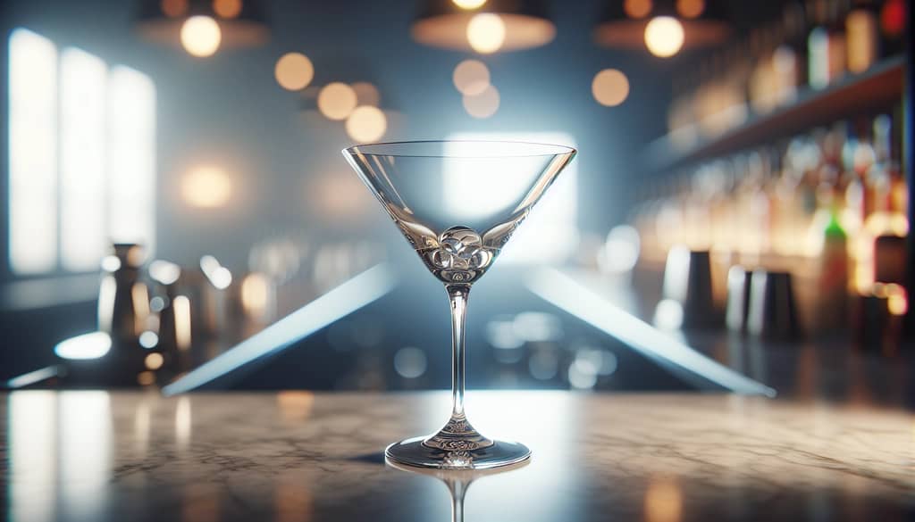 verre à martini propre étincelant sur un comptoir de bar