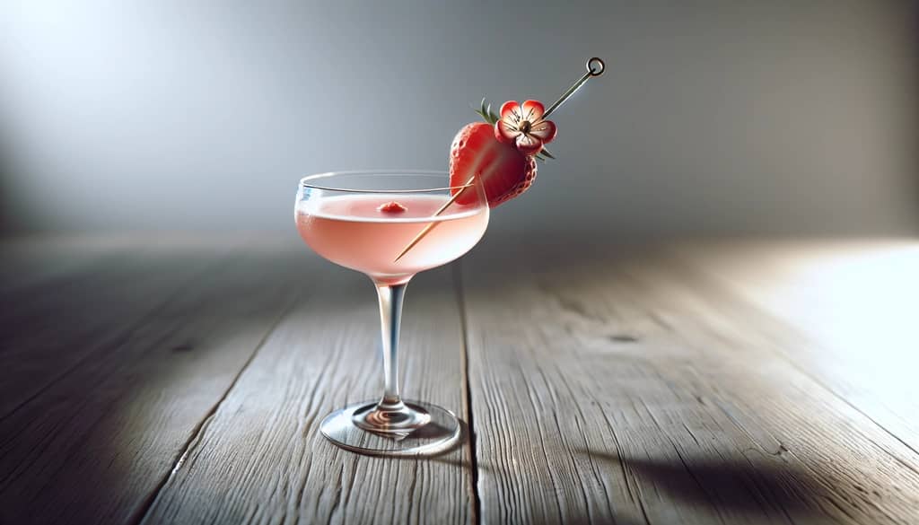 cocktail with carved fruit and edible flowers