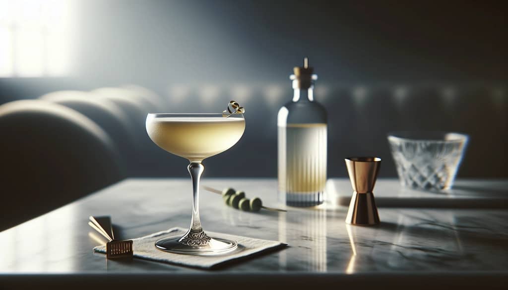 cocktail photo setup with tools and a drink