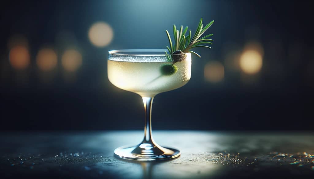 Cocktail glass with rosemary garnish
