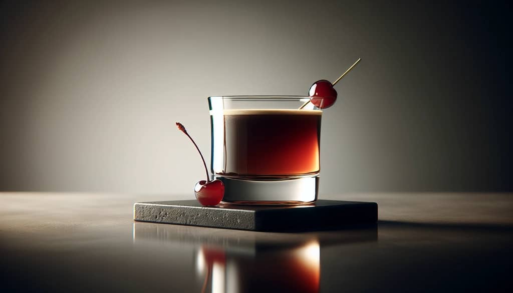 vaso de cocktail con jarabe de café amaretto
