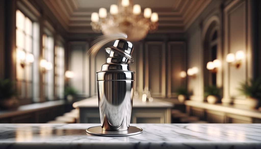 bartender shaking a metal cocktail shaker