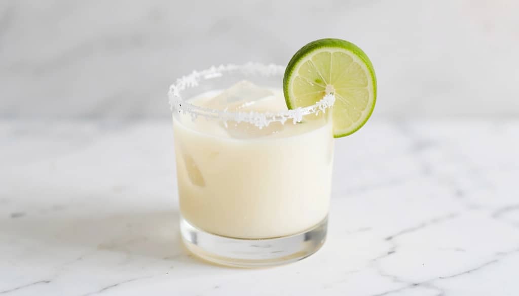 margarita kokosowo-limonkowa w szklance typu rocks z limonkową ozdobą