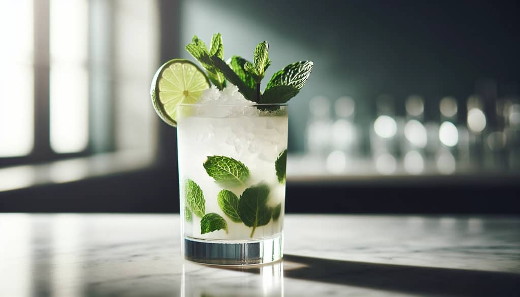 coconut mojito with fresh mint in highball glass