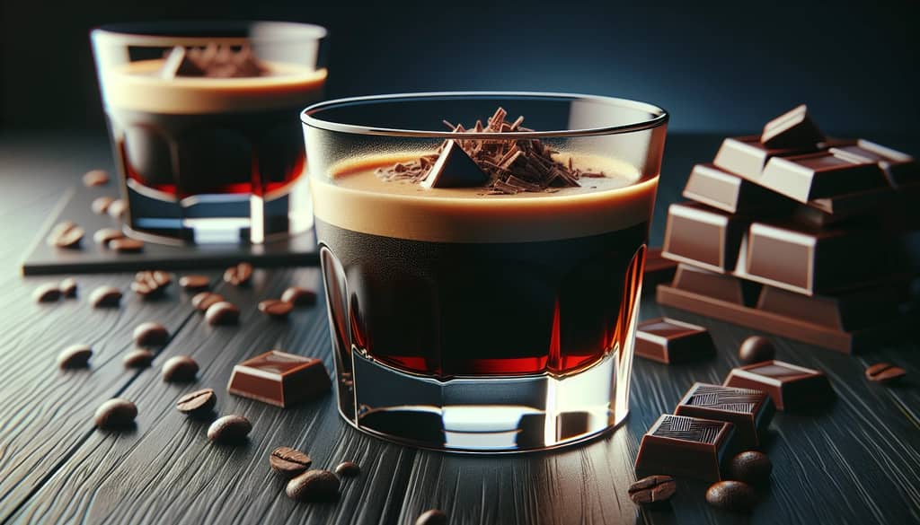 cóctel de licor de espresso y chocolate en vaso old fashioned