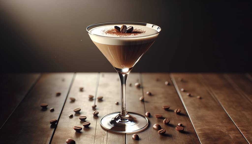 Coffee cocktail with coffee beans and cocoa dust on foam