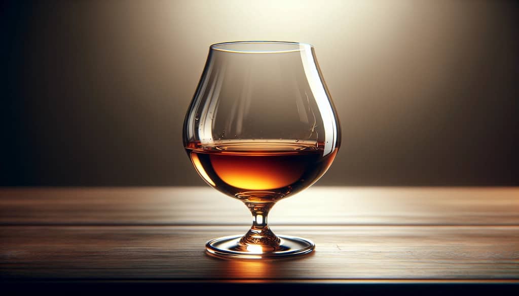 koniak w kieliszku snifter na drewnianej powierzchni