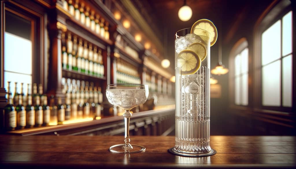 vintage bar setting with collins glass