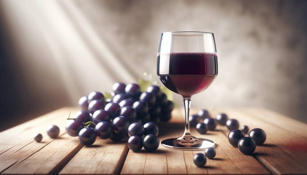 vaso de jugo de uva Concord sobre una mesa de madera