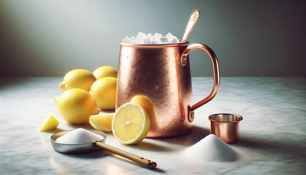 copper mug with lemon and baking soda