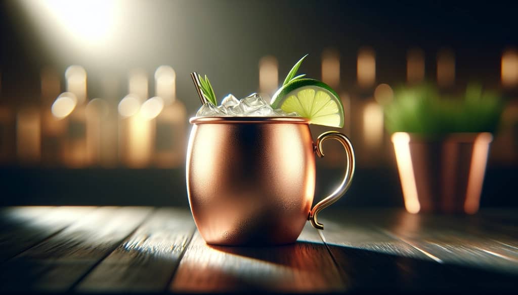 taza de cobre con cóctel Moscow Mule