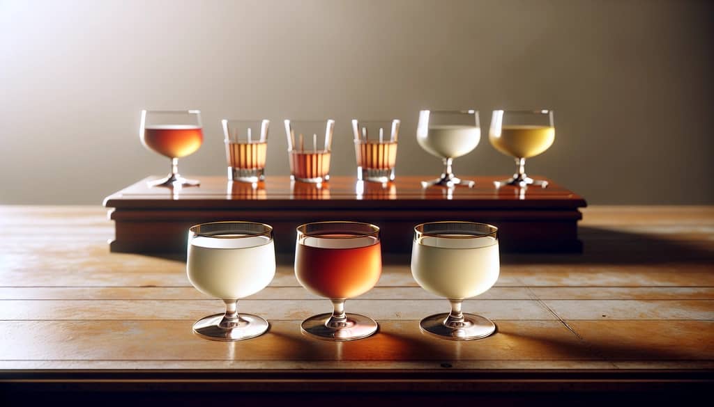 corpse reviver #2 variations in small tasting glasses