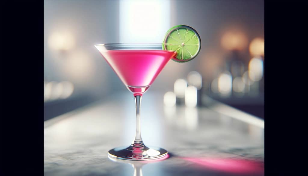cosmopolitan in martini glass with lime