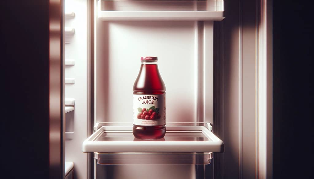 bouteille de jus de canneberge dans la porte du réfrigérateur