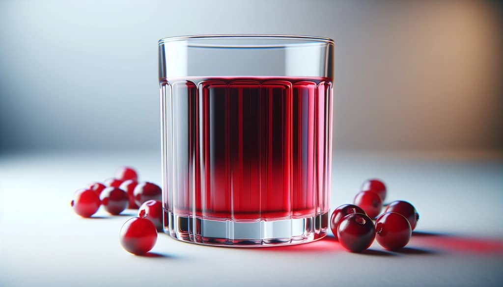 glass of deep red cranberry juice surrounded by fresh cranberries