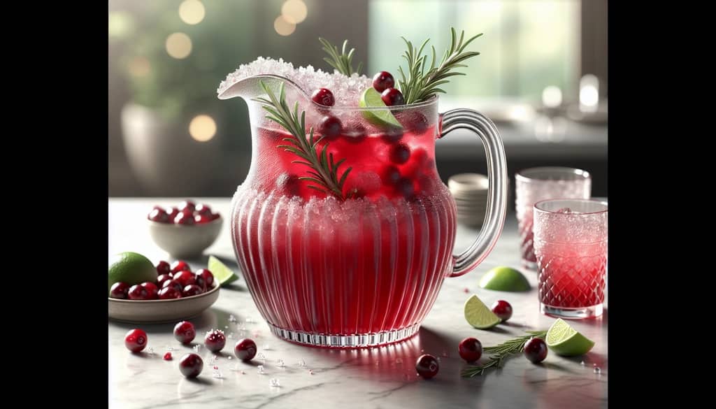 holiday cranberry margarita punch with rosemary and sugared cranberries