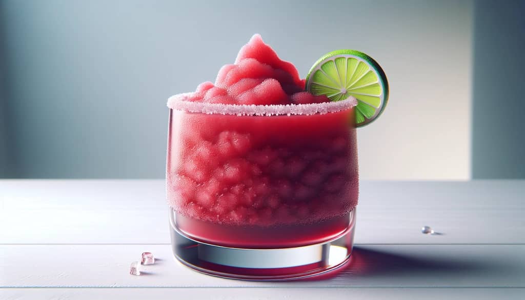 closeup of cranberry margarita slush texture in glass