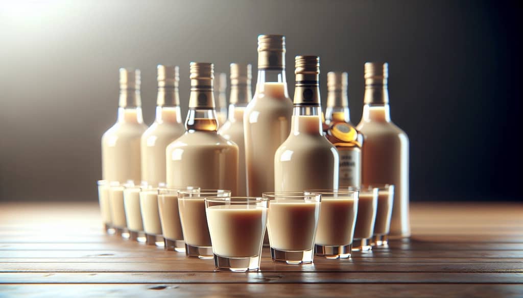 different cream liqueur bottles with glasses