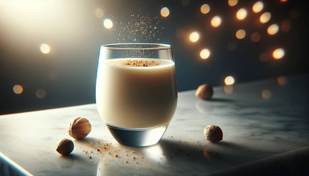 classic creamy eggnog in glass with nutmeg