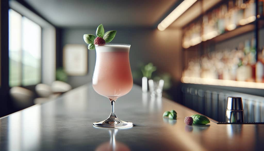 Creative sweet cocktail with herb garnish