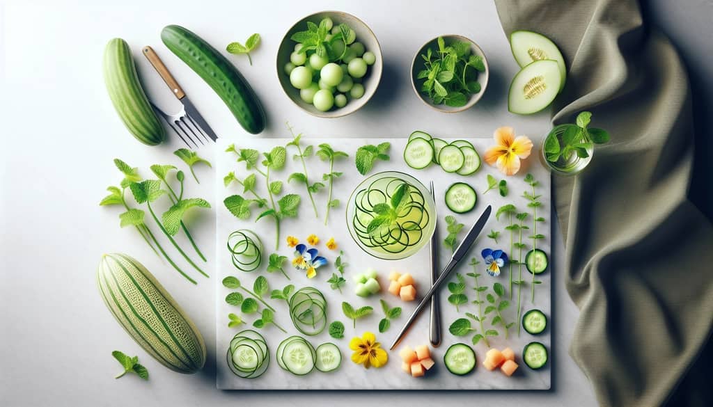 garnish setup for cucumber melon martini