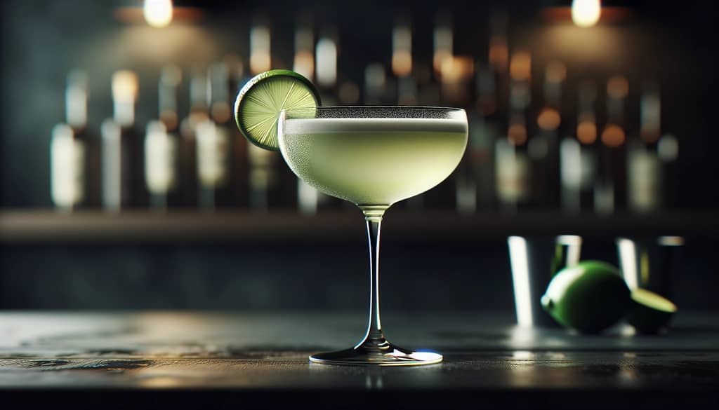 classic daiquiri in coupe glass with lime twist