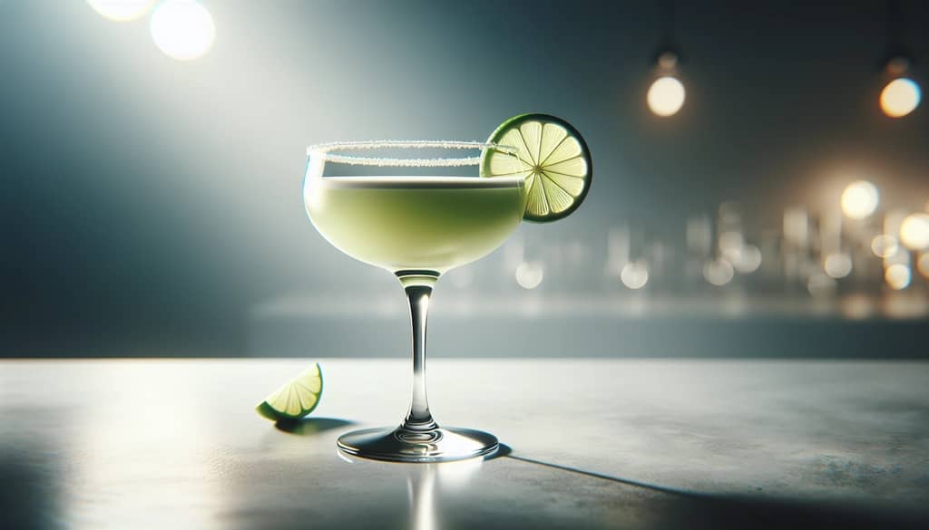 daiquiri sour cocktail in coupe glass with lime wheel