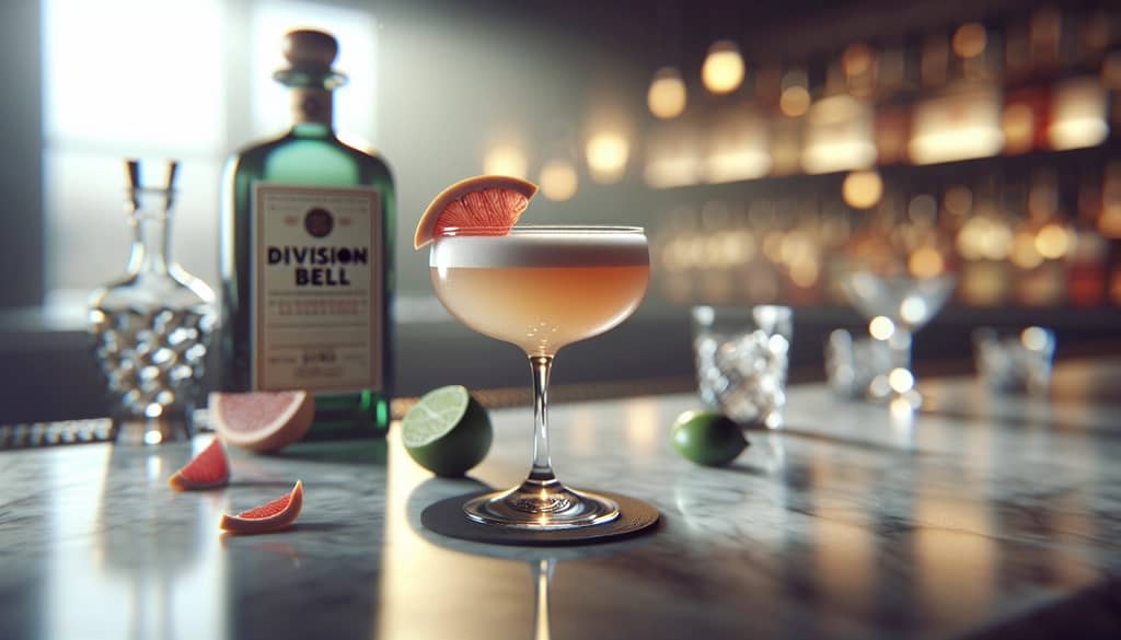 Division Bell with grapefruit twist and lime next to other mezcal bottles