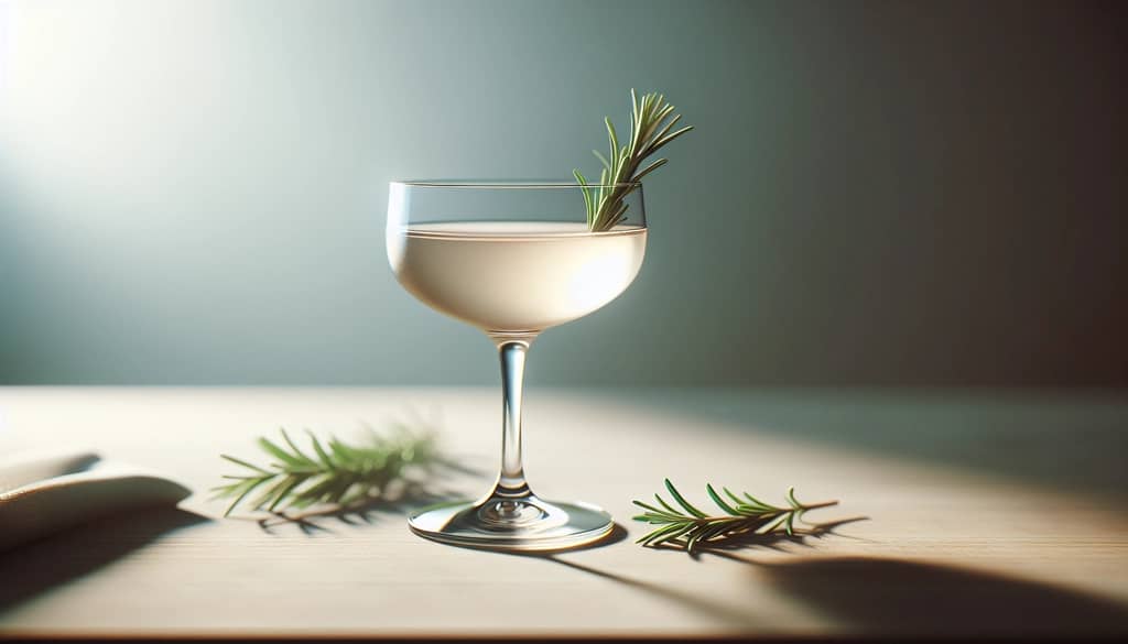 Dry cocktail with a rosemary sprig garnish