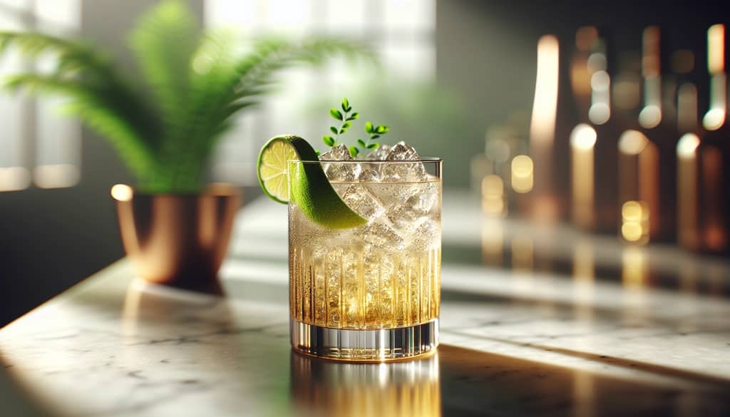 مشروب الزنجبيل الجاف في كأس هايبول مع الثلج والليمون