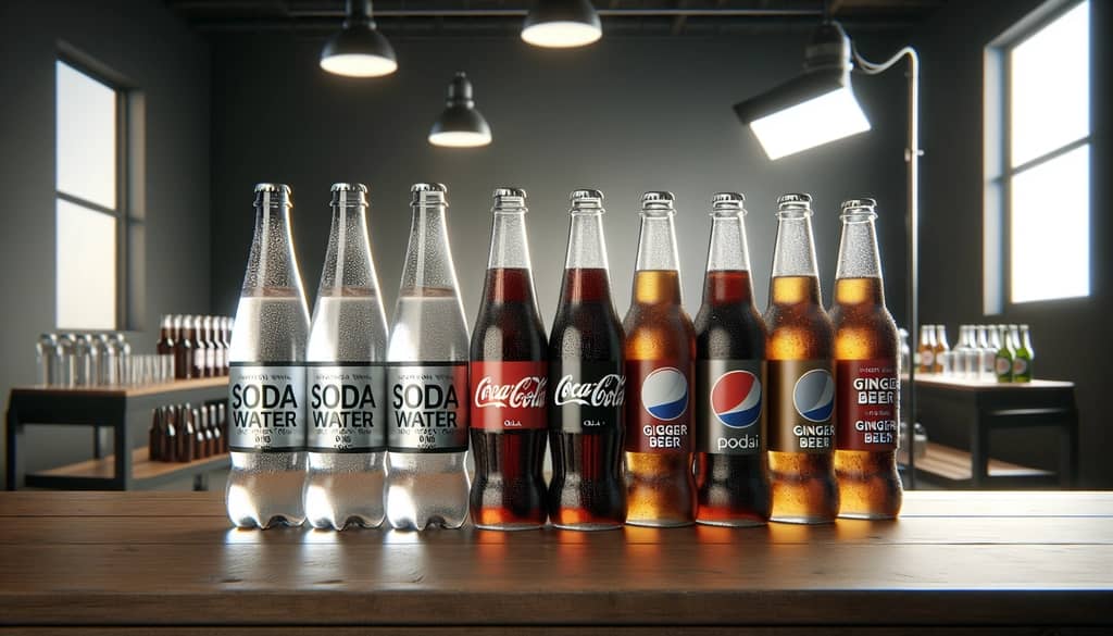 assorted soda and tonic water bottles for cocktails