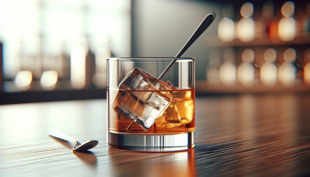 stirring an easy cocktail with a spoon in a glass