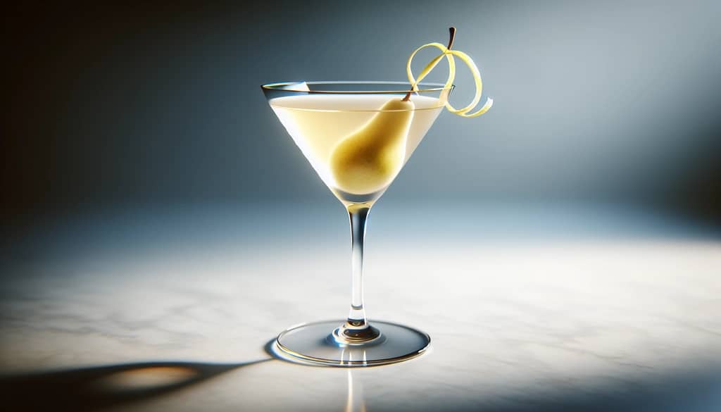 martini lê hoa cơm cháy trong ly martini với trang trí vỏ chanh xoắn